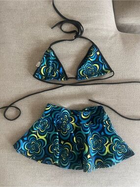 Blue & Green Floral Swim Skirt - Patterned Beach Skirt